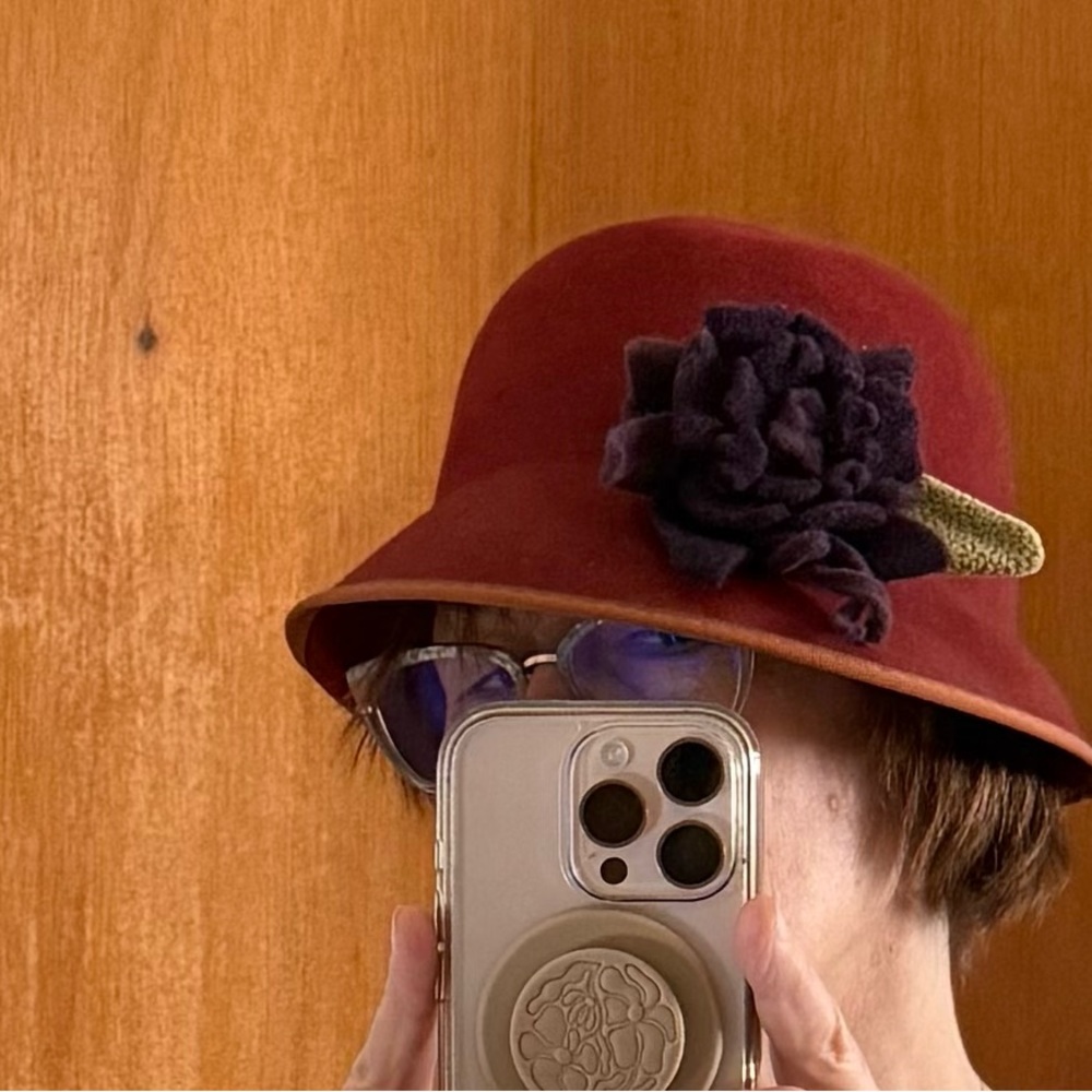 Elegant Rusty Red  Cloche Hat with Floral Accent